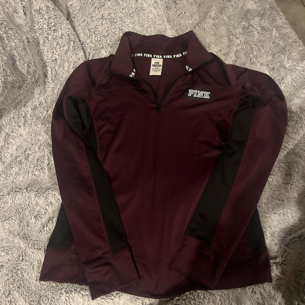 PINK Victoria's Secret Maroon and Black Zip Pullover